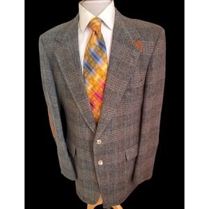 Evan Picone 44L Brown Multi Color Wool  Tweed Herringbone Jacket ELBOW PATCHES‎